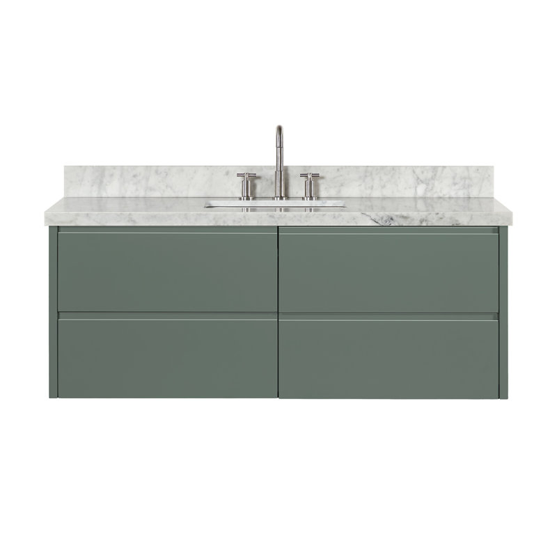   Ensemble de meuble-lavabo mural rectangulaire simple 55 po avec comptoir en marbre de Carrare blanc de 1,5 po Ensuko