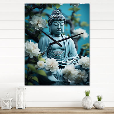 Teal Buddhism Buddhas Serenity II - Buddhism Wall Clock Oversized -  Design Art, CLM67386-24-32