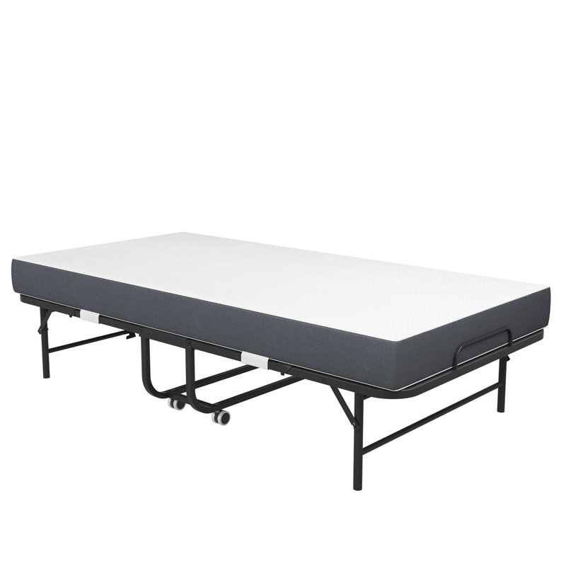 75" X 38" Inch Extra Long Folding Bed For Tall People, Heavy-Duty 450Lbs Capacity Rollaway Guest Bed With 5" Memory Foam Mattress, Portable Space Saving Twin Size Bed