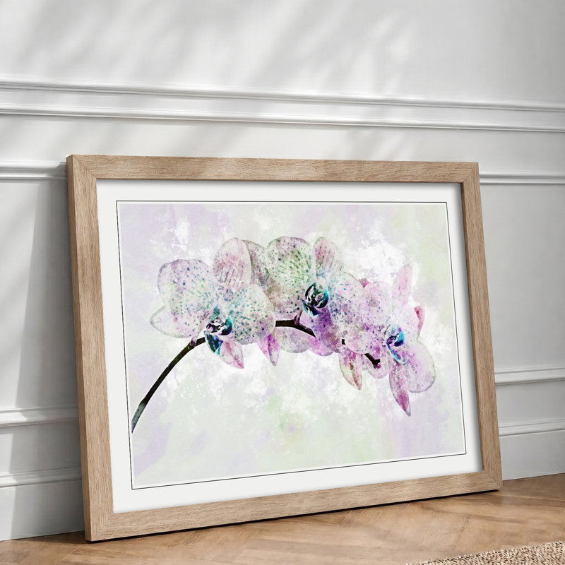 Colourful Orchids in Abstract - Picture Frame Graphic Art Print on MDF, 27cm H x 36cm W x 2cm D, Oak Framed