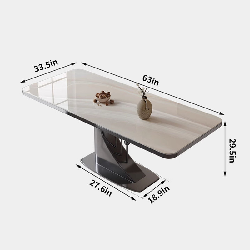 Elegant Microcrystalline Stone Dining Table, 29.5"H x 63"L x 33.5"W