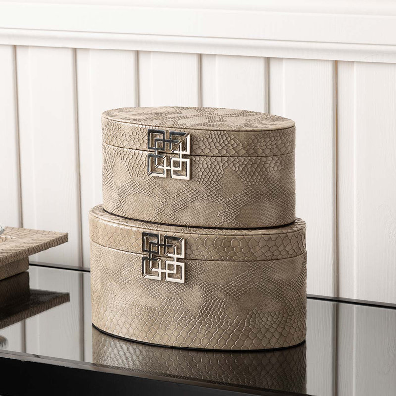 25cm Snakeskin Oval Faux LeatherStorage Box Set, Decoration Box for Bedroom Furniture