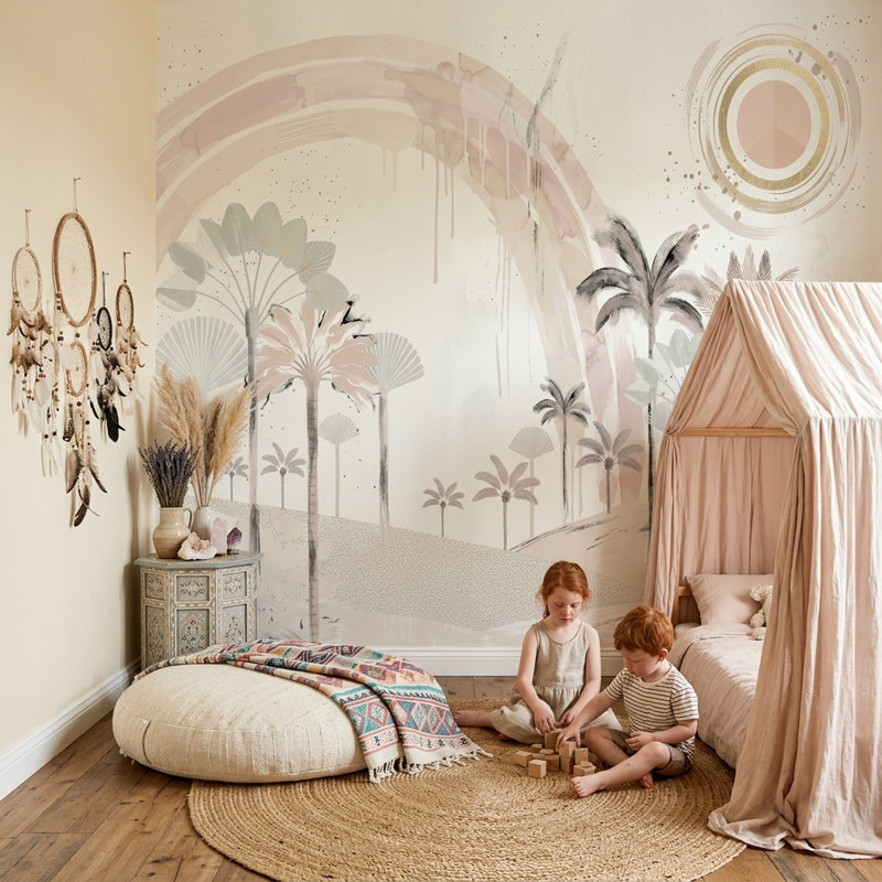 Décoration murale Blush Rainbow Arch, 120 po x 96 po, Peler et coller