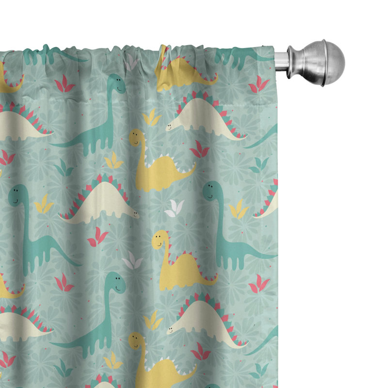 Dinosaur Party Semi-Sheer Rod Pocket Curtain Panels, 28" x 84"