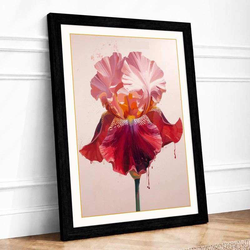 Crimson Iris Botanical - Framed Print, A2 - 59.4 x 42.0 cm, Black