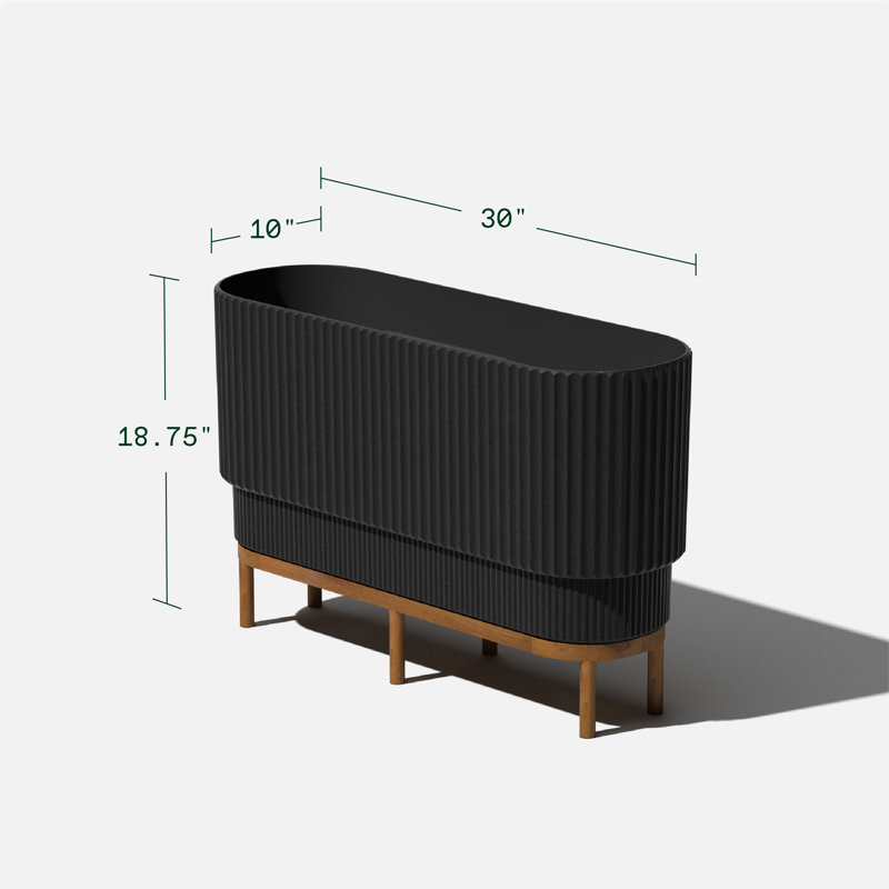 30" Black/Brown Raised Long Planter with Wooden Stand
