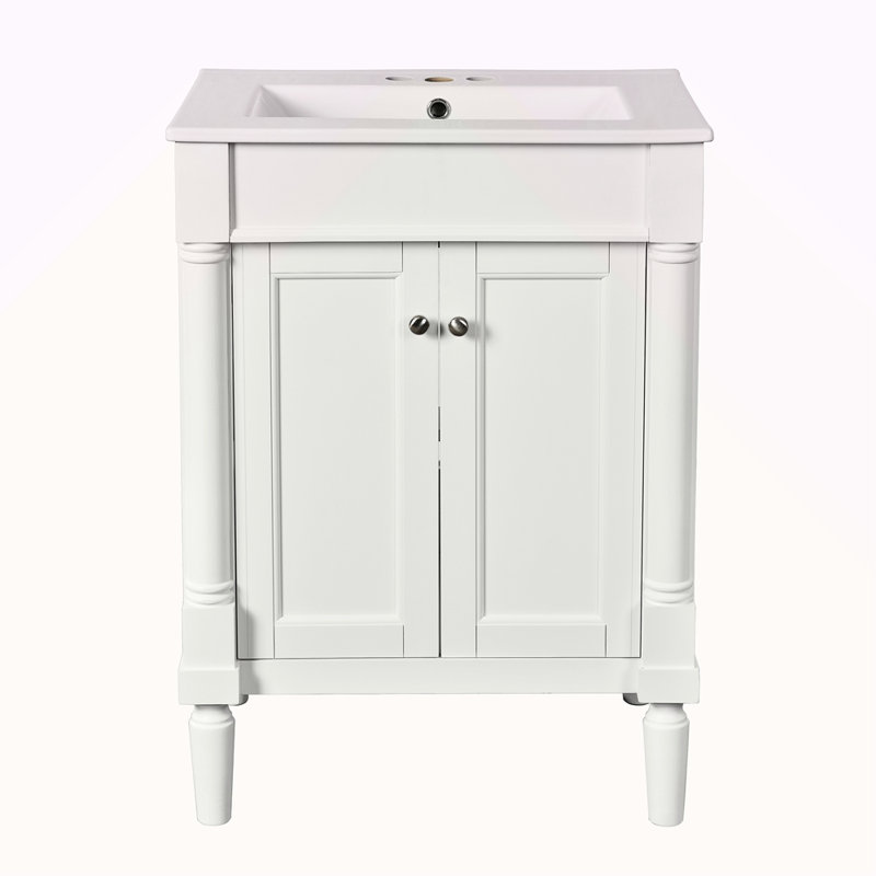 Meuble-lavabo 24 po avec lavabo supérieur, meuble de rangement moderne à 2 niveaux, meuble-lavabo simple, grandes tablettes de rangement