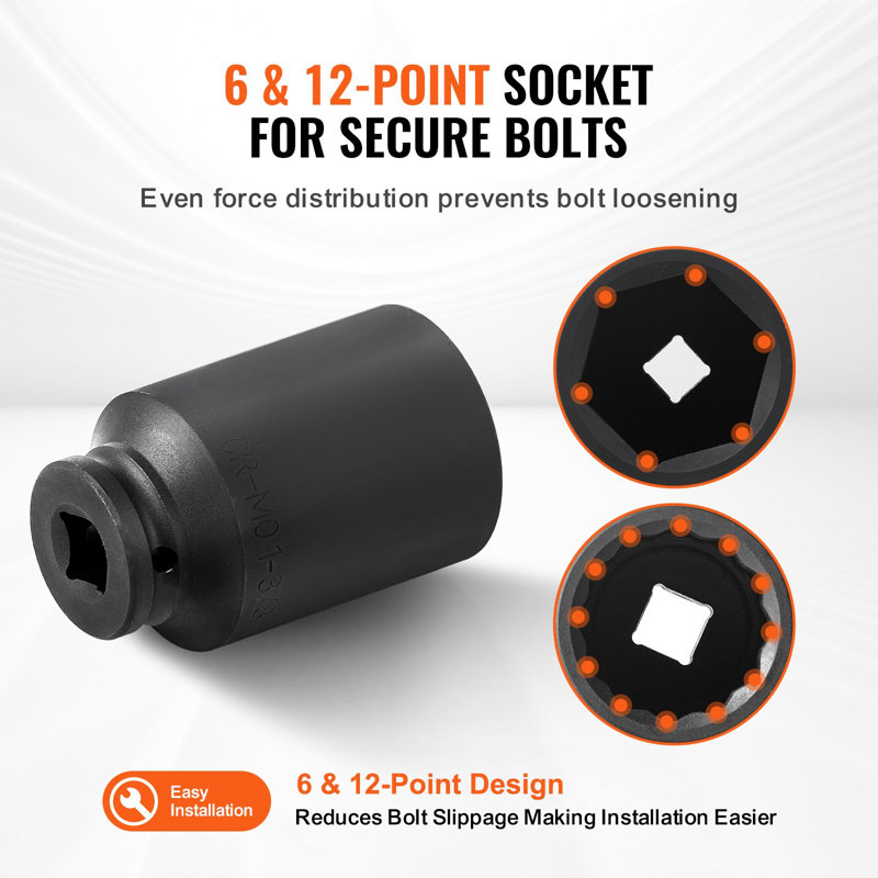 Axle Nut Impact Socket Set 1/2" Drive Deep 6+12-Point 14PCS Metric Socket