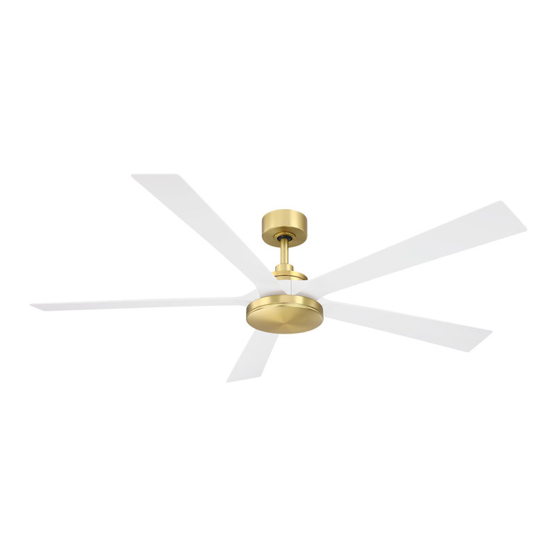 TorchAire 64 inch Indoor/Outdoor Ceiling Fan with LED CCT Select Light Kit - Brushed Satin Brass with Matte White blades