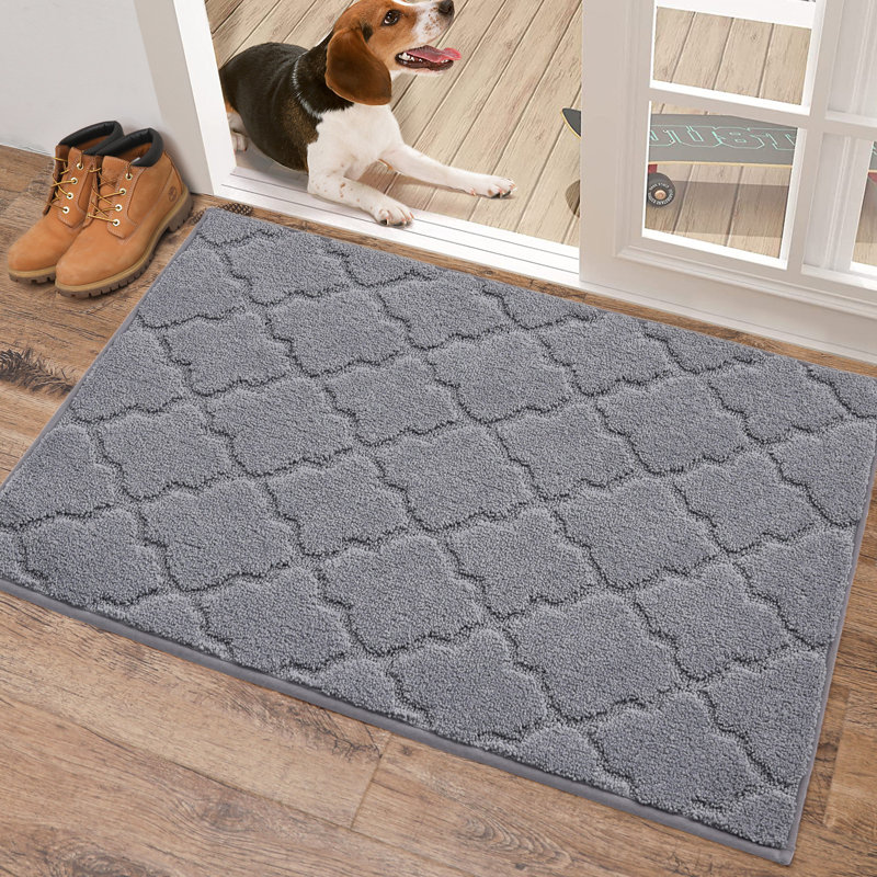 Non-Slip Geometric Doormat, 61cm W x 91.4cm L, Grey