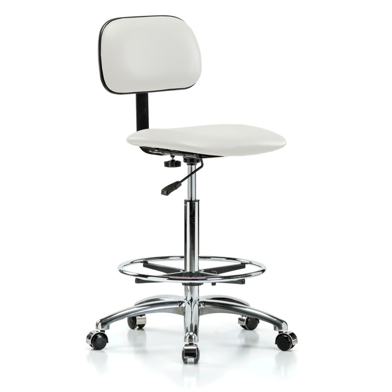 Fauteuil de laboratoire chromé avec dossier réglable et repose-pieds PERCH | Hauteur du banc élevé: 24 à 33,5 po