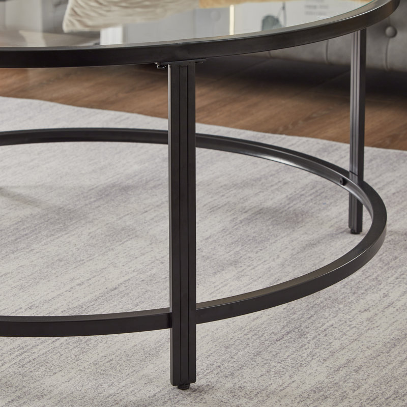 Doynton Round Glass Top Coffee Table For Living Room, Black, 35.4, 1-tier