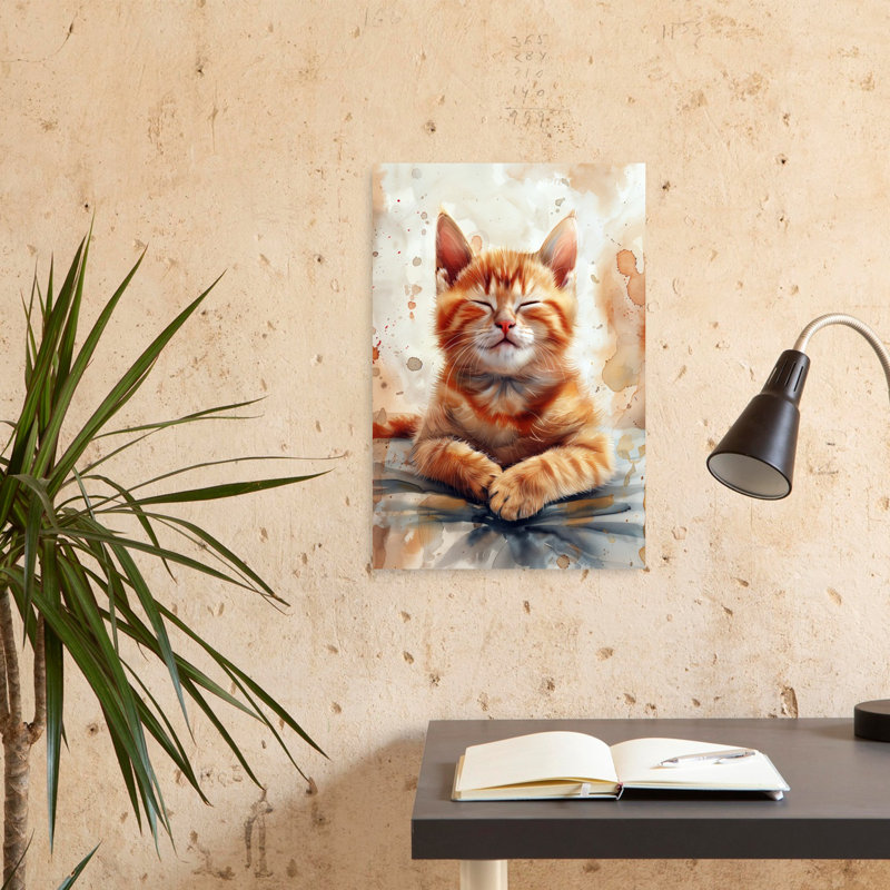 «Peaceful Orange Kitten Peaceful Serene», art mural contemporain, H 24 po x l 16 po