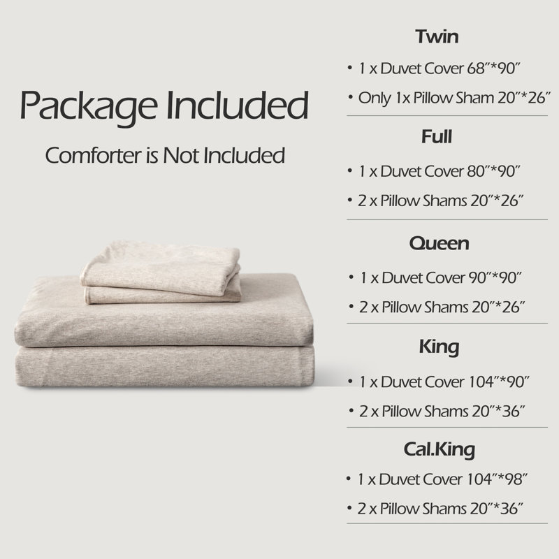 HOME BEDDING Jersey Cotton Duvet Cover Set, Beige, Full Duvet Cover + 2 Standard Shams