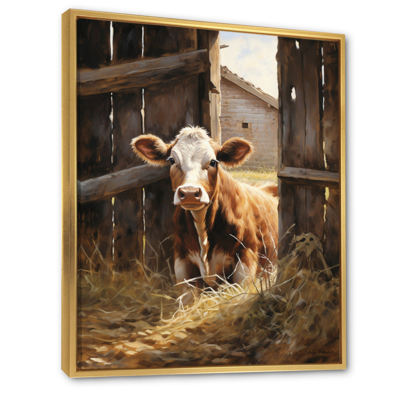«Cherrill Cow Rustic Charm II», reproduction sur toile encadrée, H 44 po x l 34 po x P 1,5 po, Cadre flottant doré