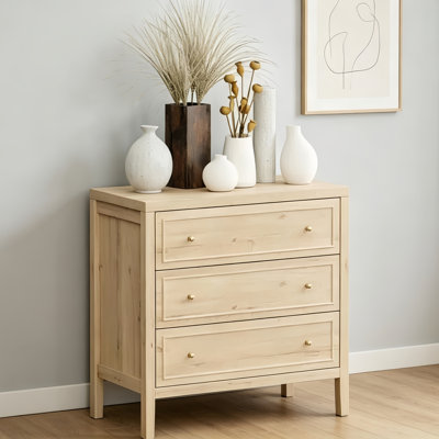 3-Drawer Wooden Dresser, Thickened Storage Chest, Multifunctional Nightstand For Bedroom, Hallway & Living Room（White-Oak）