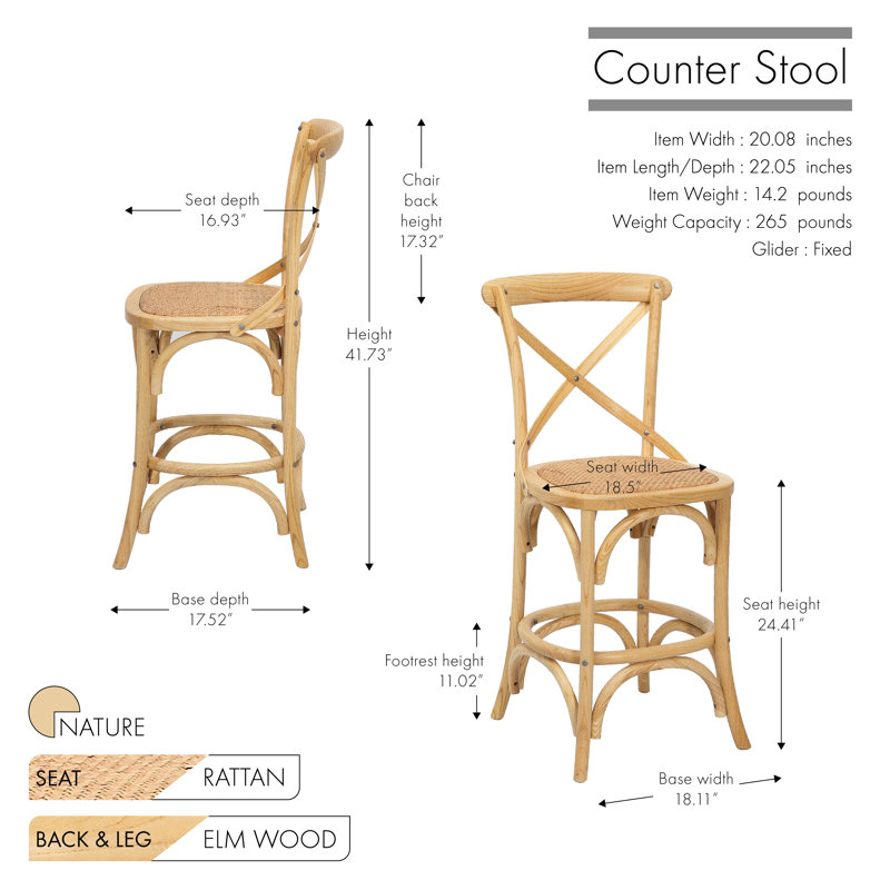 Tabouret Lisa, Tabouret de comptoir (siège d'une hauteur de 24,4, Nature
