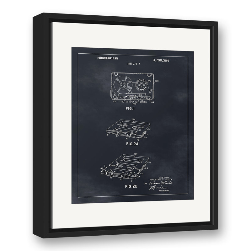 «Cassette Tape», brevet sur toile, H 21,75 po x l 17,75 po x P 1,75 po, Cadre flottant noir