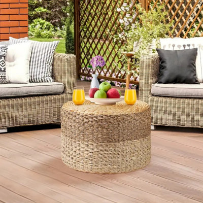Repose-pieds de patio intérieur en rotin naturel tissé à la main avec repose-pieds Boho, siège rond pour chaise de salon, chambre à coucher et véranda