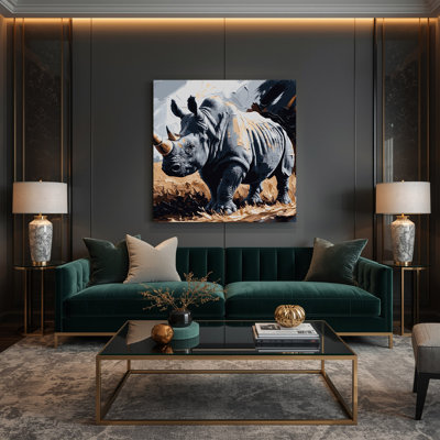 Wildlife Black Rhinoceros Black Canvas Wall Art