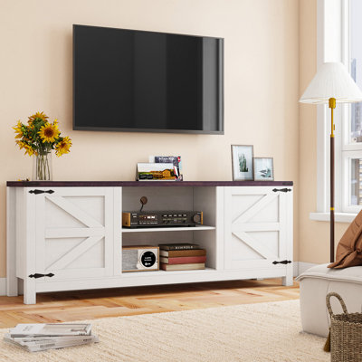 66" Wood TV Stand With Farmhouse Doors & Adjustable Shelves