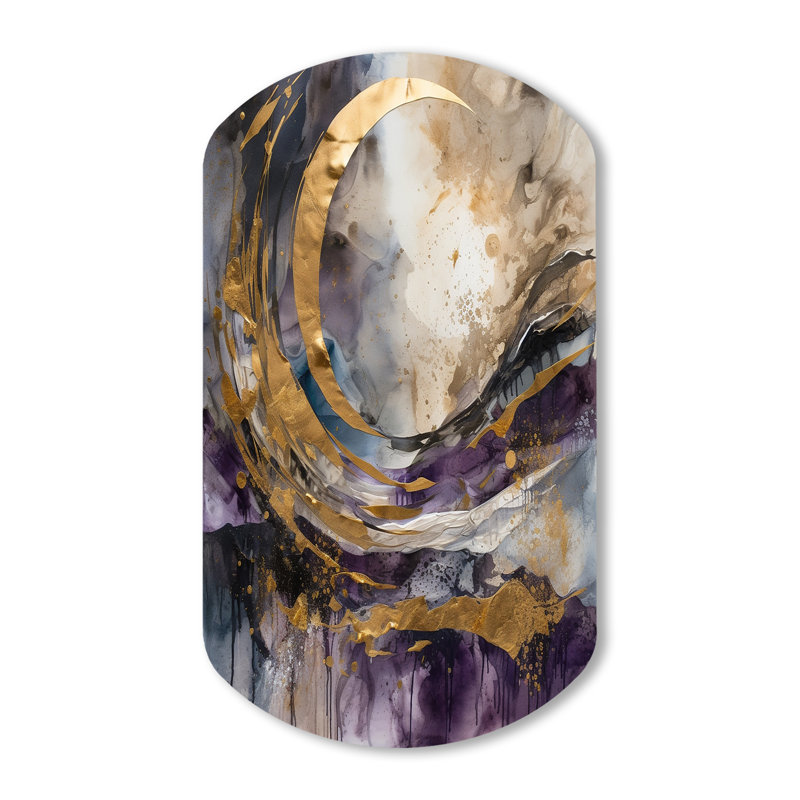 Encre liquide mauve captivante liquide - décoration murale en métal de forme unique en marbre, impression d'art moderne en forme libre