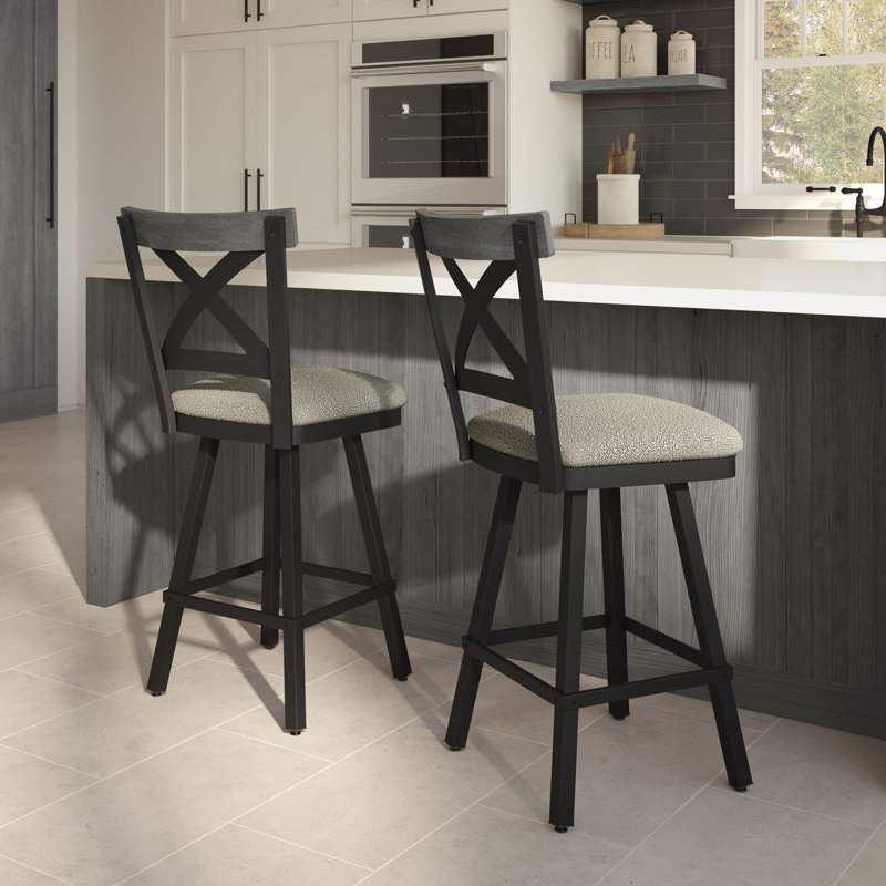 Karsten Swivel Counter & Bar Stool, Gray Wood, Counter Stool (26.5" Seat Height)