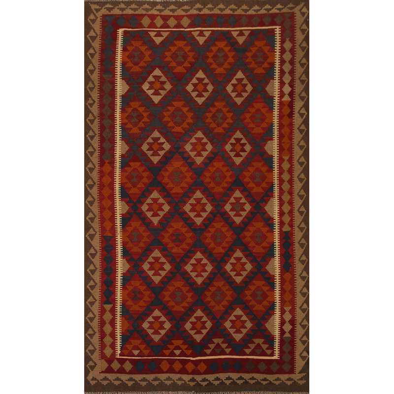 Tapis oriental bleu marine en laine tissé à plat à la main 6 pi 4 po x 9 pi 8 po Oriental