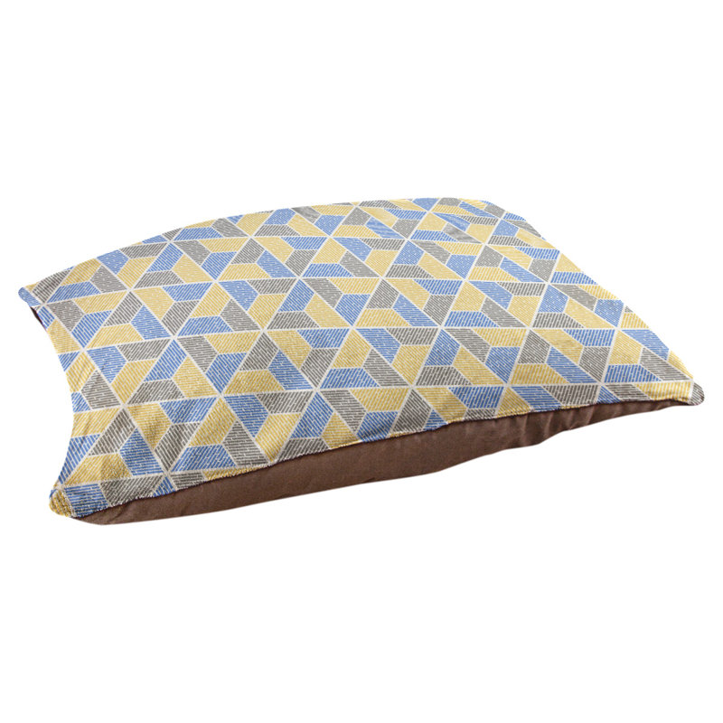 Coussin pour chien Byrge Trapezoids, Très grand (l 50 po x P 40 po x H 42 po), Bleu / jaune / gris