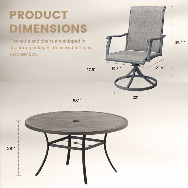 6-Person Outdoor Patio Dining Set With Swivel Chair, Gray Woodlike/Gray