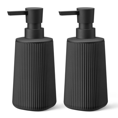 Hand Soap Dispensers With No Rust Pump,Countertops Refillable Striped Matte Plastic,(8.5 Oz/Black /2 Pack)