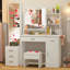 Bureau de maquillage avec lumières et miroir pleine grandeur, ensemble de coiffeuse avec 3 modes d'éclairage, coiffeuse avec tiroirs, grand bureau de coiffeuse pour la chambre à coucher, prises et tabouret inclus-867186828