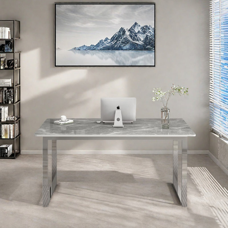 Bureau en acier inoxydable Minimalist, H 29,52 po x l 62,99 po x P 31,49 po, Gris clair