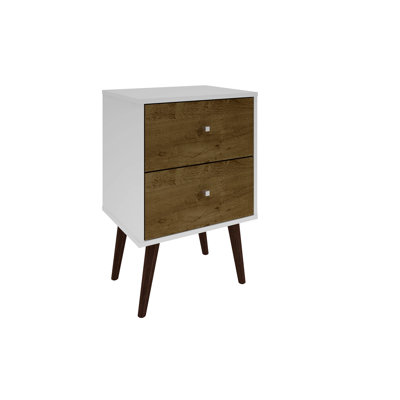 Liberty 18" W Mid-Century Modern 2-Drawer Nightstand in White and Rustic Brown