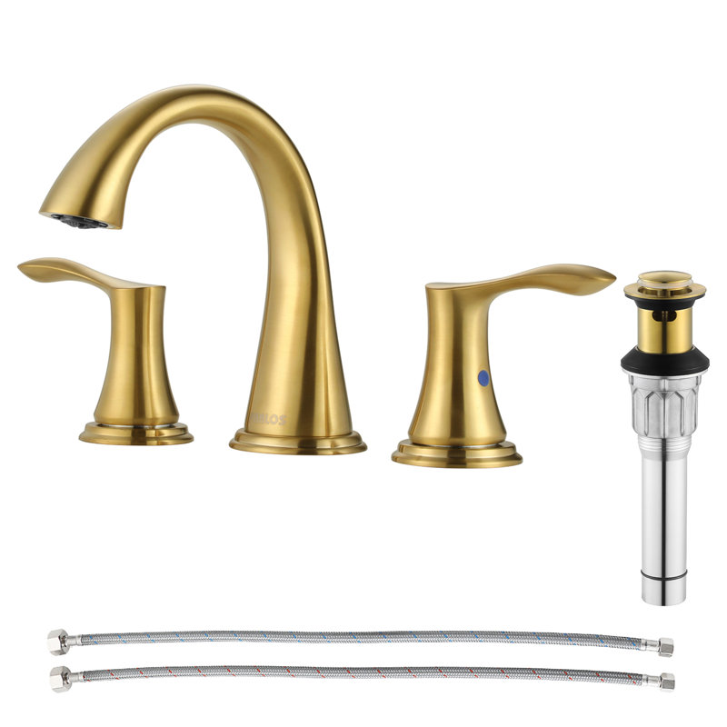 Widespread 2-handle Bathroom Faucet with Drain Assembly, Brushed Gold