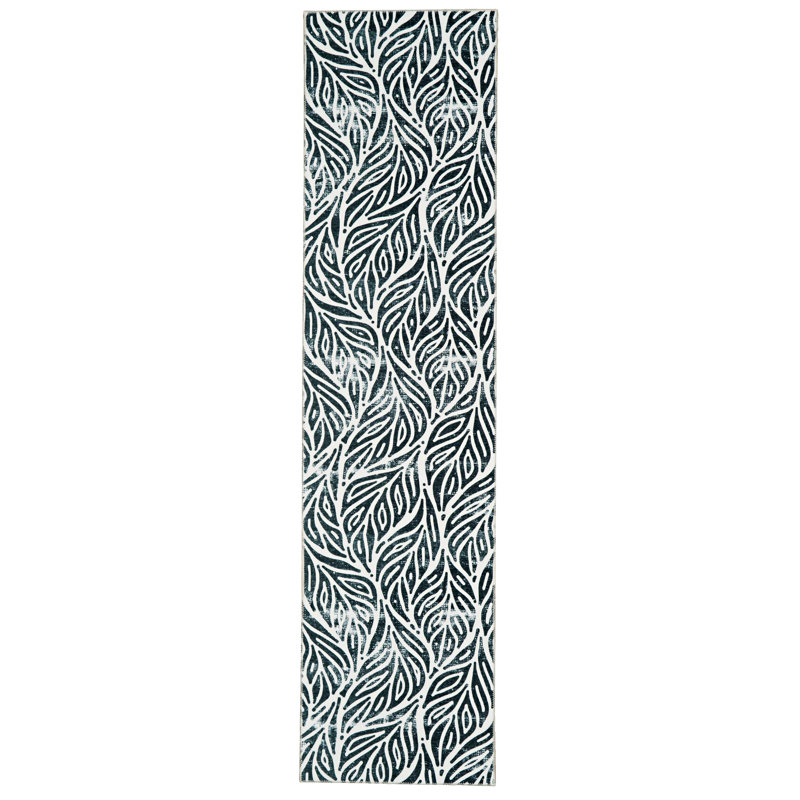 Leona Machine Washable Ivory and Black Area Rug, Runner 2' x 8'