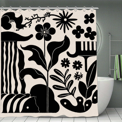Rideaux de douche à silhouette noire et blanche 71 x 71