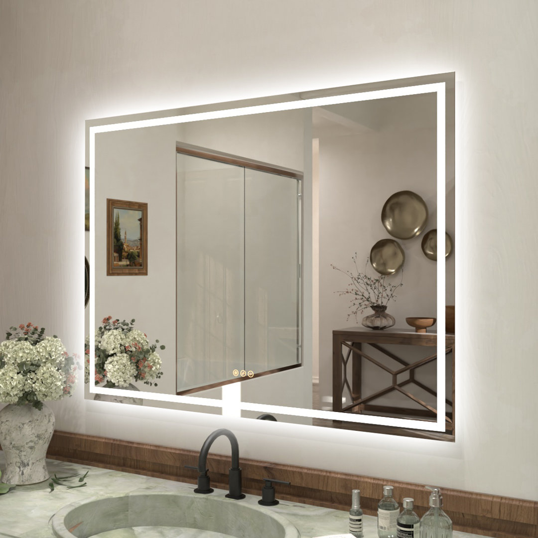 TMMV Rectangular Frameless LED Light Anti-Fog Wall Bathroom Vanity Mirror In Polished Crystal Ivy Bronx 