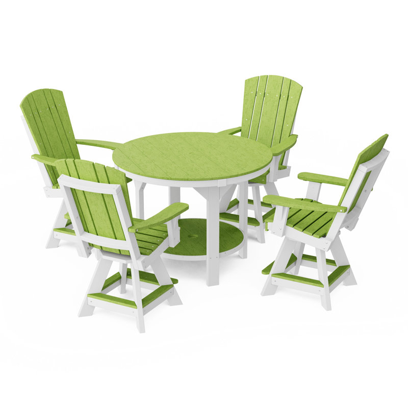 Heritage 5-Piece Round Counter Height Dining Set With Swivel Chairs, Lime Green/White
