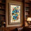 Art mural sur toile en céramique bleue avec citrons oranges et branches olive-155866708