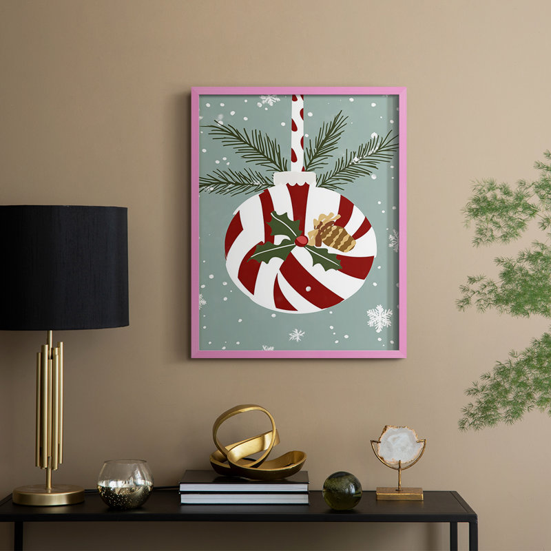 «Christmas Holiday Art DCC», reproduction encadrée - bois massif, Rose, 11" H x 9" W