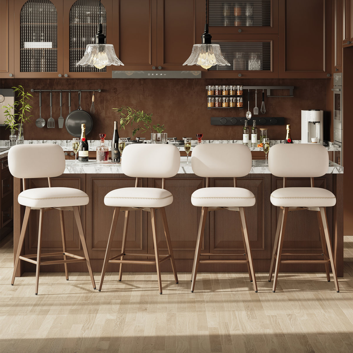 Modern Swivel Upholstered Counter Stools with Metal Frame (Set of 4) By 17 Stories