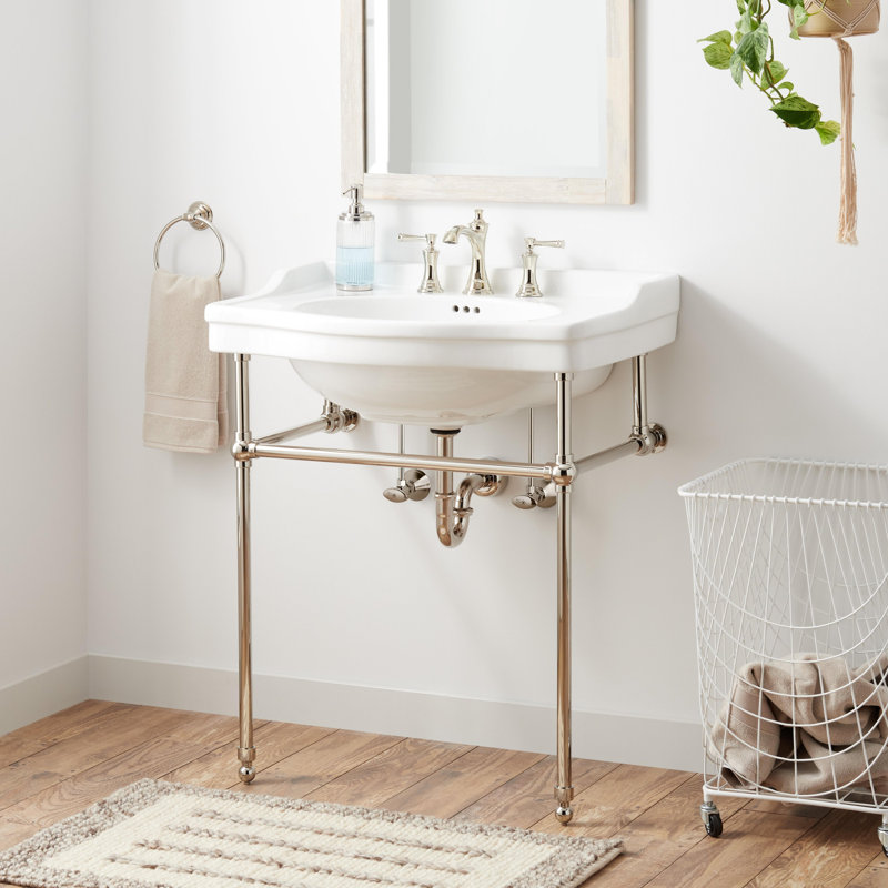 30" Cierra 31" Tall Vitreous China Rectangular Console Bathroom Sink with Overflow, Polished Nickel