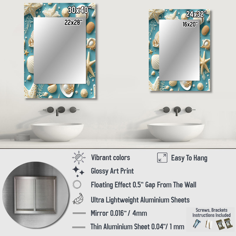 Hedva - Coastal Rectangular Wall Mirror, 40 po x 30 po