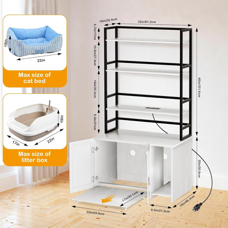 Enceinte de litière pour chat, meubles cachés pour litière pour chat, Blanc