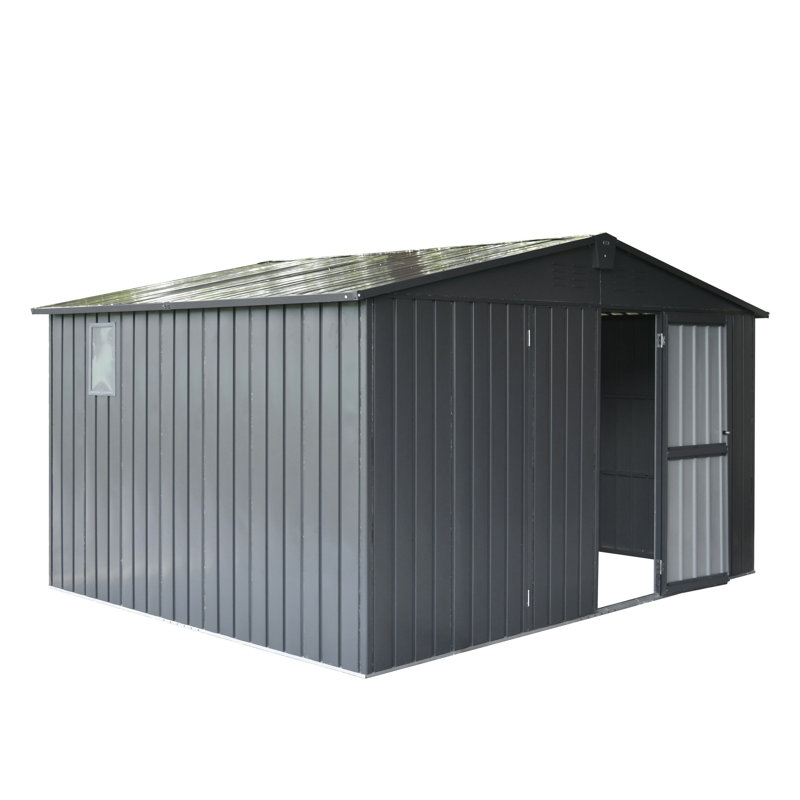 Outdoor Garden Shed 11'X 9', Dark Gray, Galvanized Steel Build, Lockable Door, Copious Storage For Tools & Equipment, Rust Metal 9' Shed, Sufficient Furniture,