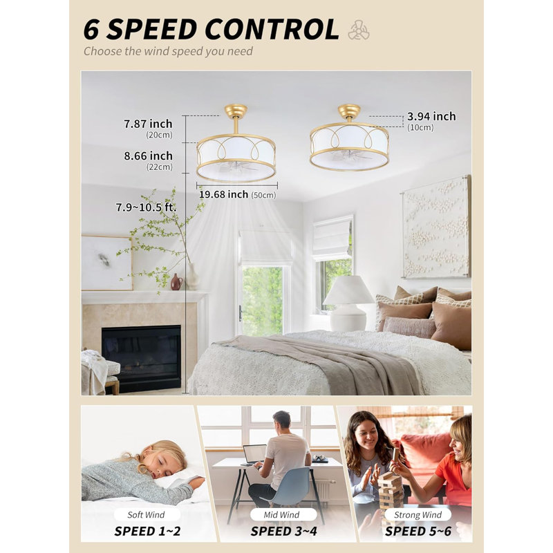 Ventilateur de plafond de 20 po avec lumière boho et télécommande Boho