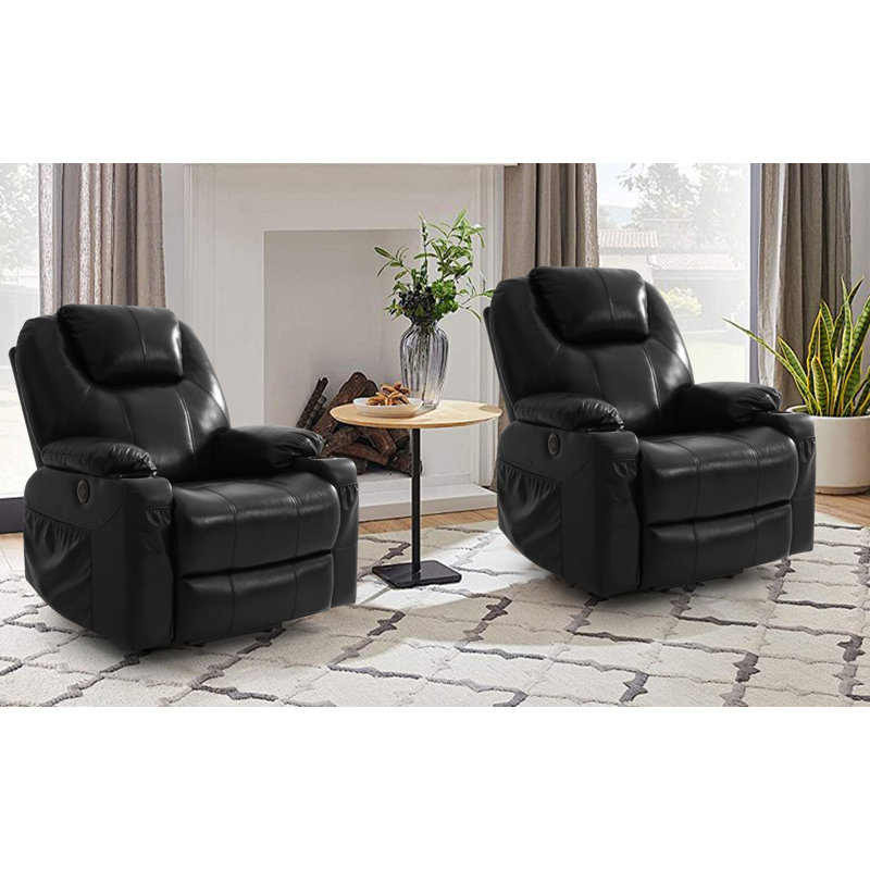 Fauteuil inclinable électrique Yaneth, Cuir véritable noir
