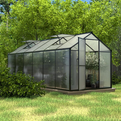 Greenhouse for Outdoors, Polycarbonate Greenhouse with Quick Setup Structure and Roof Vent