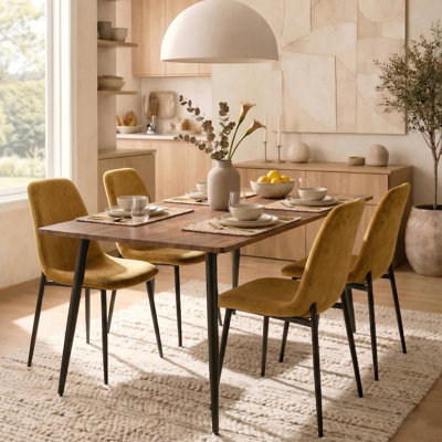Izzat 4-Person Dining Set with 47" D Rectangular Table and Chenille Chairs 
